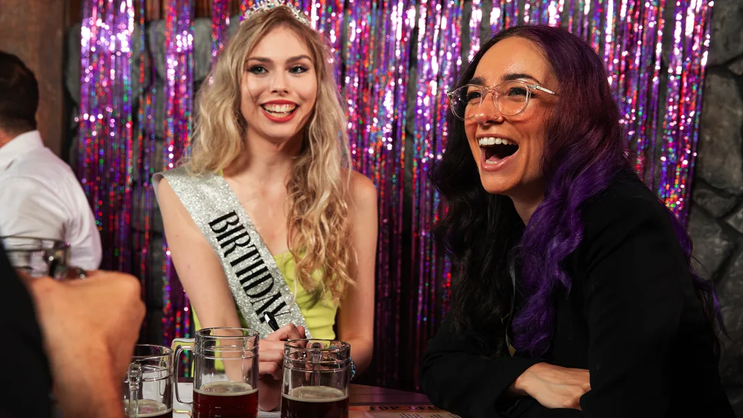 Guests celebrating at a Las Vegas murder mystery party