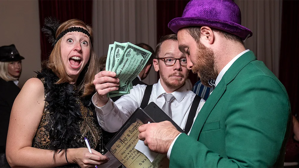 Guests enjoying a Las Vegas murder mystery party